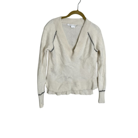 Veronica Beard 100% Cashmere Cream Varsity Sweater Small - Picture 1 of 5